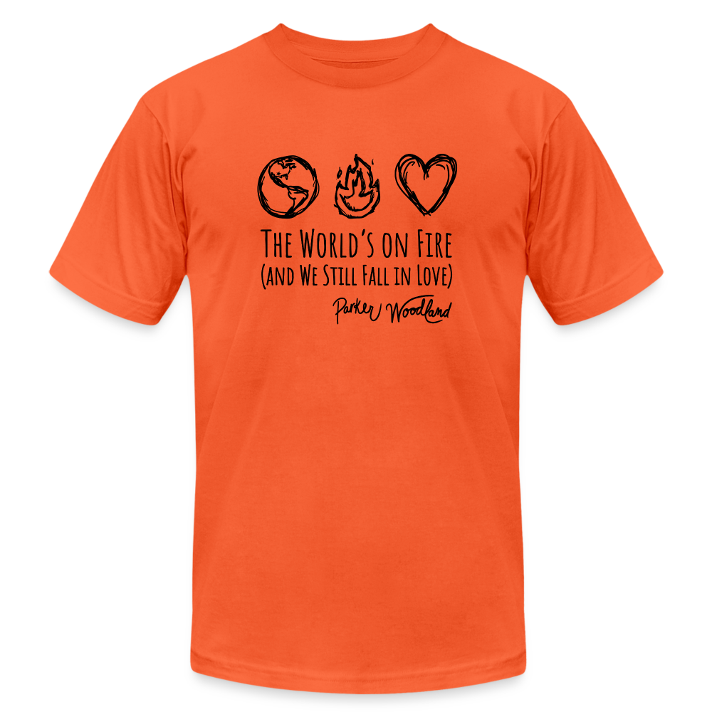 World's on Fire Unisex Jersey T-Shirt by Bella + Canvas - orange