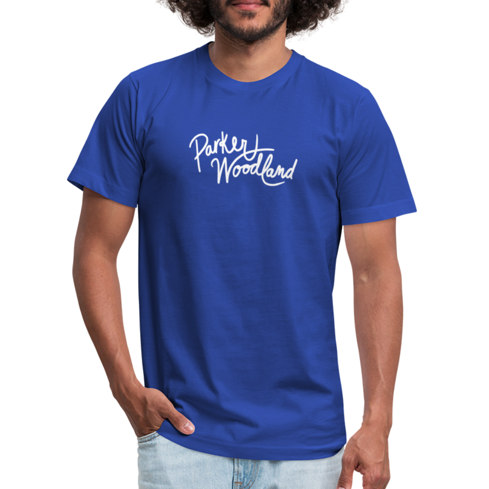 Parker Woodland Logo Unisex Jersey T-Shirt by Bella + Canvas - royal blue