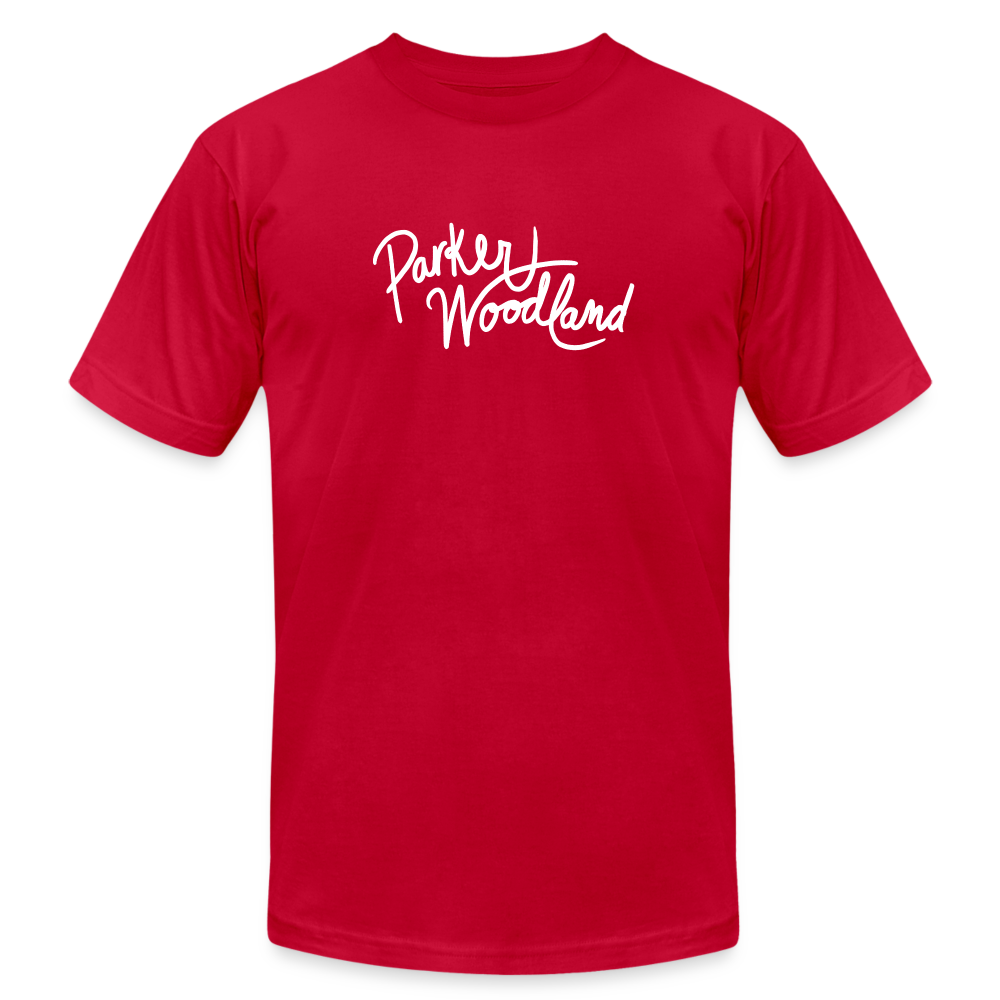 Parker Woodland Logo Unisex Jersey T-Shirt by Bella + Canvas - red
